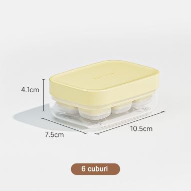 Forma pentru gheata cu presa Flippy, din silicon alimentar, 6 cuburi, caserola pentru depozitare, usor de folosit si curatat, 10