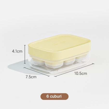 Forma pentru gheata cu presa Flippy, din silicon alimentar, 6 cuburi, caserola pentru depozitare, usor de folosit si curatat, 10