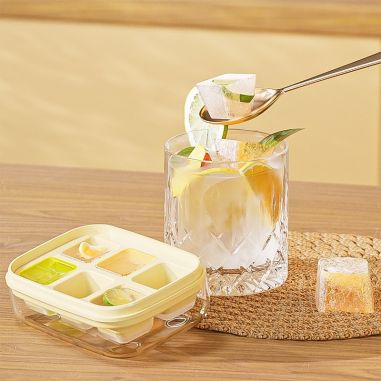 Forma pentru gheata cu presa Flippy, din silicon alimentar, 6 cuburi, caserola pentru depozitare, usor de folosit si curatat, 10