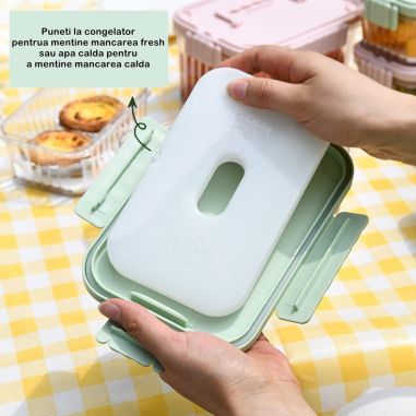 Caserola portabila pentru mancare fresh Flippy, 1500 ml, 2 furculite,10 x 13.5 x 20 cm, 2 capace detasabile pentru congelator, e