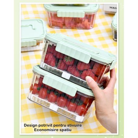 Caserola portabila pentru mancare fresh Flippy, 1500 ml, 2 furculite,10 x 13.5 x 20 cm, 2 capace detasabile pentru congelator, e
