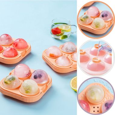 Set 2 forme sfere de gheata pentru wiskey si cocktail-uri Flippy, 4 sfere, material plastic/silicon alimentar, diametru 6.5 cm, 
