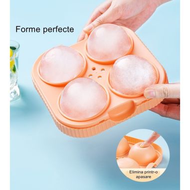 Set 2 forme sfere de gheata pentru wiskey si cocktail-uri Flippy, 4 sfere, material plastic/silicon alimentar, diametru 6.5 cm, 