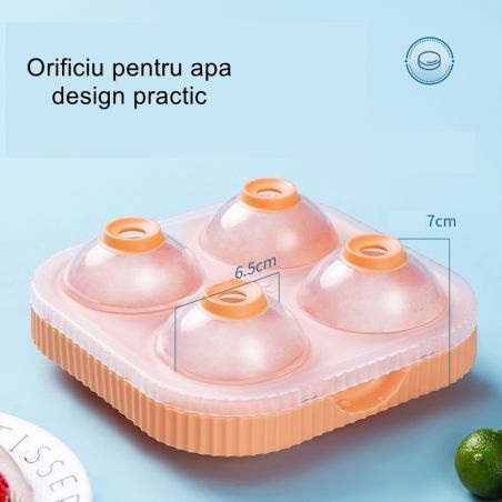 Set 2 forme sfere de gheata pentru wiskey si cocktail-uri Flippy, 4 sfere, material plastic/silicon alimentar, diametru 6.5 cm, 