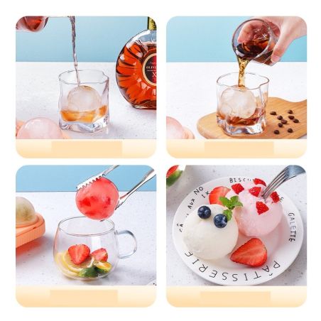 Set 2 forme sfere de gheata pentru wiskey si cocktail-uri Flippy, 4 sfere, material plastic/silicon alimentar, diametru 6.5 cm, 