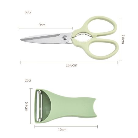 Set foarfeca pentru bucatarie Flippy, curatator legume tip suport, multifunctional, spargator nuci, material ABS si otel inoxida