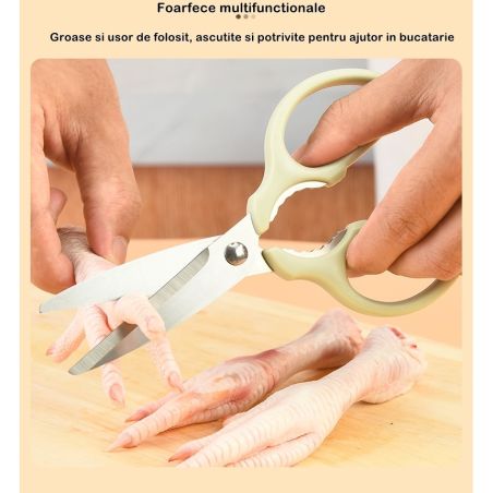 Set foarfeca pentru bucatarie Flippy, curatator legume tip suport, multifunctional, spargator nuci, material ABS si otel inoxida