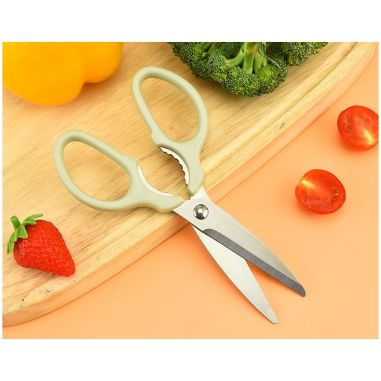 Set foarfeca pentru bucatarie Flippy, curatator legume tip suport, multifunctional, spargator nuci, material ABS si otel inoxida