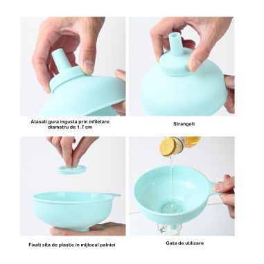 Palnie din plastic 3 in 1 Flippy, doua dimensiuni de scurgere, cu filet si filtru, diametru scurgere 5.4 cm, 11.5 x 16.7 cm, alb
