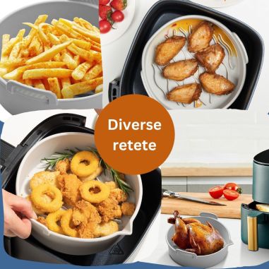 Set 2 tavi din silicon ecologic pentru air fryer Flippy, temperatura maxima 230 grade, reutilizabile, reciclabile, cu manere ant
