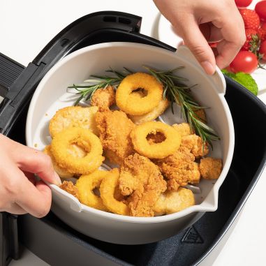 Set 2 tavi din silicon ecologic pentru air fryer Flippy, temperatura maxima 230 grade, reutilizabile, reciclabile, cu manere ant