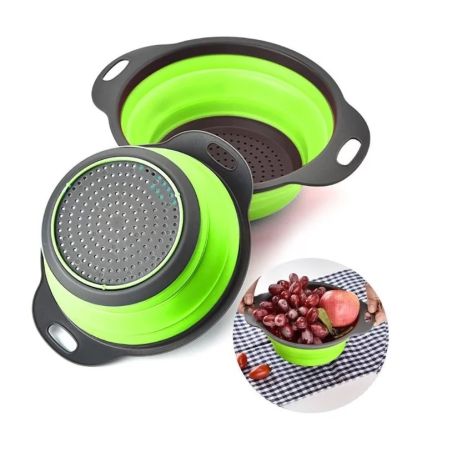 Set 2 strecuratori pliabile din silicon alimentar Flippy, cu manere, fund antiaderent si antialunecare, rotunda, doua dimensiuni