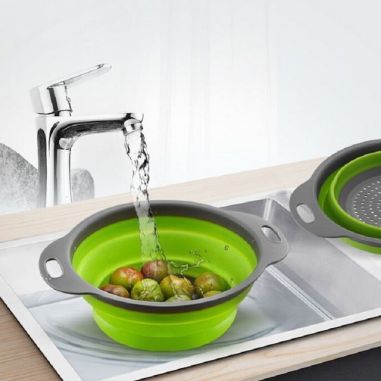 Set 2 strecuratori pliabile din silicon alimentar Flippy, cu manere, fund antiaderent si antialunecare, rotunda, doua dimensiuni