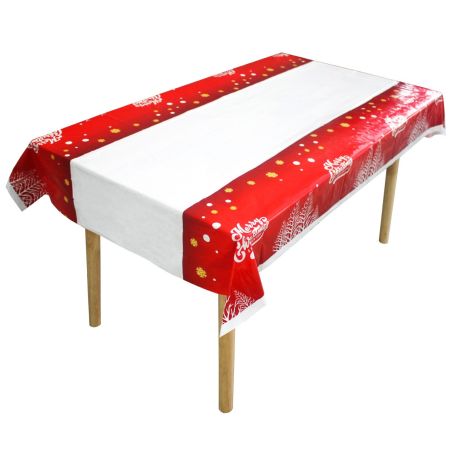 Fata de masa dreptunghiulara Flippy, PVC, 2.5 mm grosime, imprimeu Merry Christmas, potrivit pentru Craciun, utilizare multipla,
