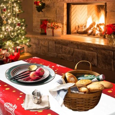Fata de masa dreptunghiulara Flippy, PVC, 2.5 mm grosime, imprimeu Merry Christmas, potrivit pentru Craciun, utilizare multipla,