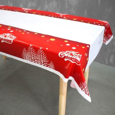 Fata de masa dreptunghiulara Flippy, PVC, 2.5 mm grosime, imprimeu Merry Christmas, potrivit pentru Craciun, utilizare multipla,