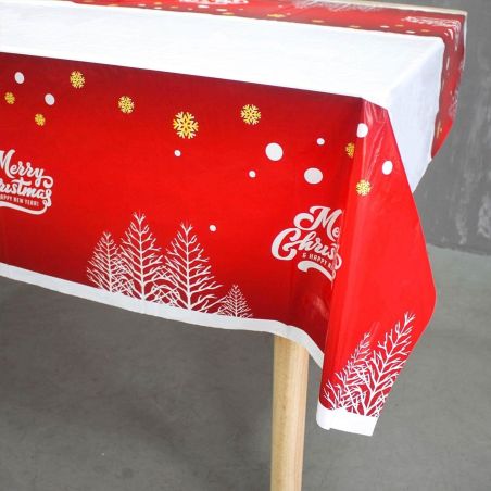 Fata de masa dreptunghiulara Flippy, PVC, 2.5 mm grosime, imprimeu Merry Christmas, potrivit pentru Craciun, utilizare multipla,