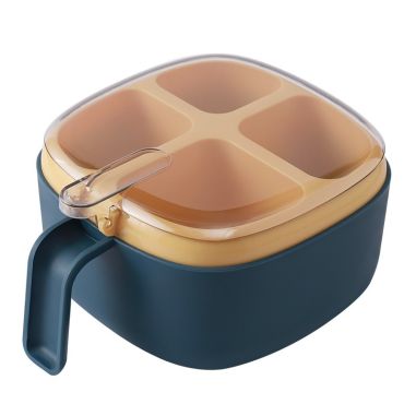 Recipient pentru condimente Flippy, 4 casute, potrivit pentru sare, cimbru, piper, condimente, 4 lingurite din plastic, capac di