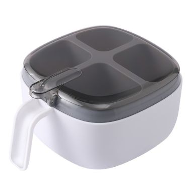 Recipient pentru condimente Flippy, 4 casute, potrivit pentru sare, cimbru, piper, condimente, 4 lingurite din plastic, capac di