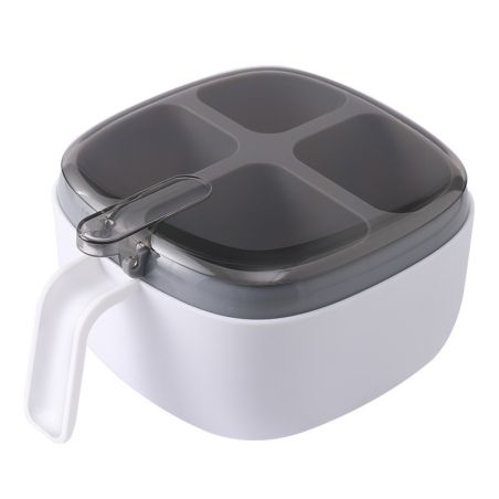 Recipient pentru condimente Flippy, 4 casute, potrivit pentru sare, cimbru, piper, condimente, 4 lingurite din plastic, capac di