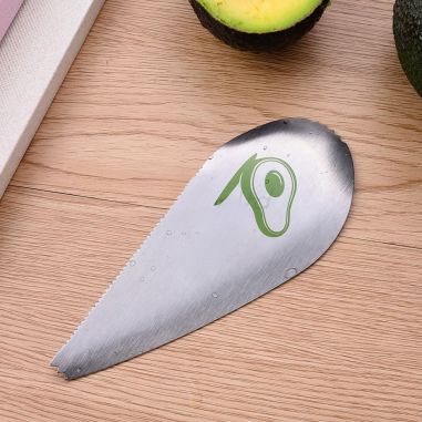 Taietor special pentru avocado Flippy, 3 in 1, forma curbata, zimti pentru apucare si taiere, din otel inoxidabil, 15 x 6 cm, gr