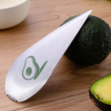 Taietor special pentru avocado Flippy, 3 in 1, forma curbata, zimti pentru apucare si taiere, din otel inoxidabil, 15 x 6 cm, gr