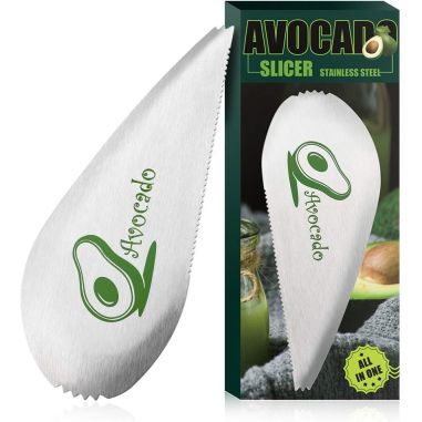 Taietor special pentru avocado Flippy, 3 in 1, forma curbata, zimti pentru apucare si taiere, din otel inoxidabil, 15 x 6 cm, gr