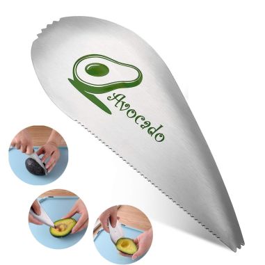 Taietor special pentru avocado Flippy, 3 in 1, forma curbata, zimti pentru apucare si taiere, din otel inoxidabil, 15 x 6 cm, gr