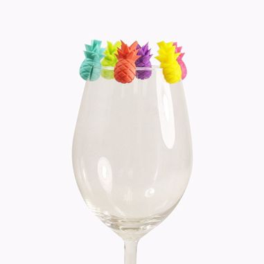 Set 6 Accesorii pentru Pahare, Flippy, pentru Petreceri/Cocktailuri, din Silicon, Model Ananas, Multicolor