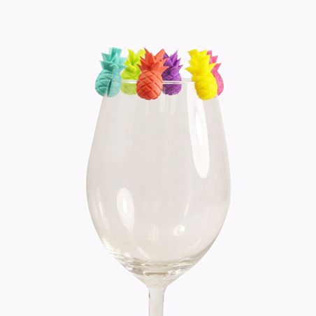 Set 6 Accesorii pentru Pahare, Flippy, pentru Petreceri/Cocktailuri, din Silicon, Model Ananas, Multicolor