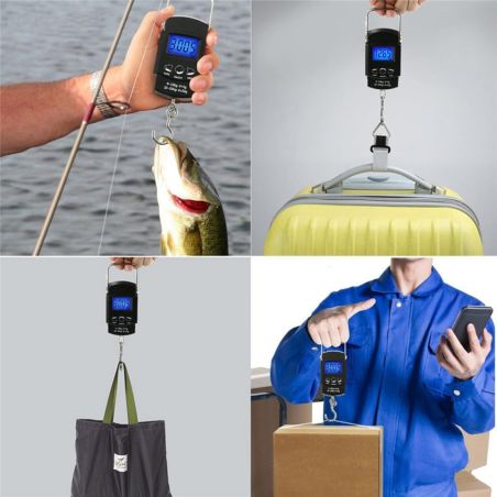 Cantar Digital de Mana cu Carlig, Flippy, Cantar Portabil, Pescuit, cu Maner, Capacitate 50 kg, cu Metru Incorporat, 20.5 x 6 x 