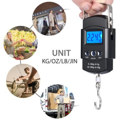 Cantar Digital de Mana cu Carlig, Flippy, Cantar Portabil, Pescuit, cu Maner, Capacitate 50 kg, cu Metru Incorporat, 20.5 x 6 x 