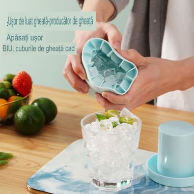 Tava de Gheata din Silicon cu Capac, Flippy, Forma de Gheata pentru Racirea Bauturilor, in Forma de Frapiera, Silicon fara BPA, 