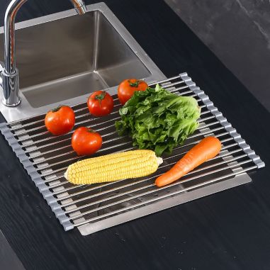 Covoras de Scurgere pentru Chiuveta Bucatarie, din Otel Inoxidabil, Suport Chiuveta, Pliabil, Antiderapant, Usor de Curatat si d