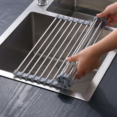 Covoras de Scurgere pentru Chiuveta Bucatarie, din Otel Inoxidabil, Suport Chiuveta, Pliabil, Antiderapant, Usor de Curatat si d
