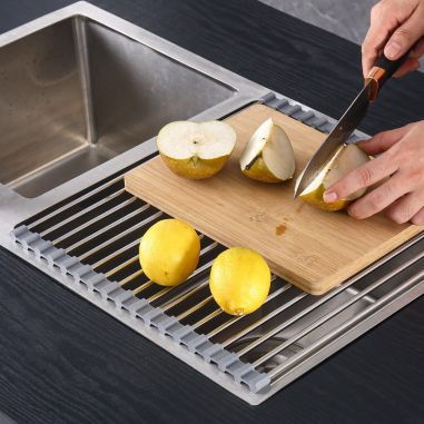 Covoras de Scurgere pentru Chiuveta Bucatarie, din Otel Inoxidabil, Suport Chiuveta, Pliabil, Antiderapant, Usor de Curatat si d