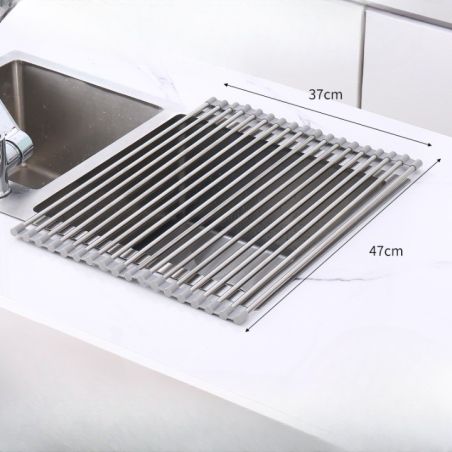 Covoras de Scurgere pentru Chiuveta Bucatarie, din Otel Inoxidabil, Suport Chiuveta, Pliabil, Antiderapant, Usor de Curatat si d