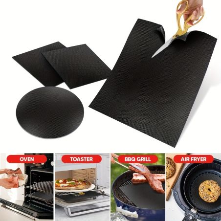 Set 4 Folii Antiaderente din Teflon, Flippy, Multifunctionale, Rezistente la Apa si Temperaturi Ridicate, pentru Gratar, Cuptor,
