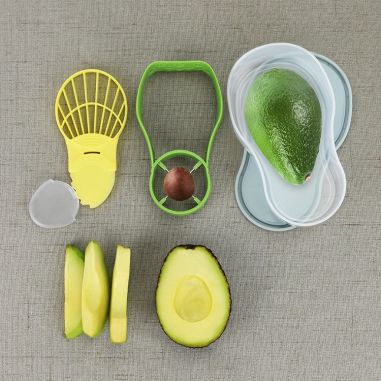 Recipient de Depozitare Avocado 5in1, Flippy, Etans, pentru Frigider, din Plastic, Dispozitiv de Taiat, Curatat, Feliat, 14x4x7 