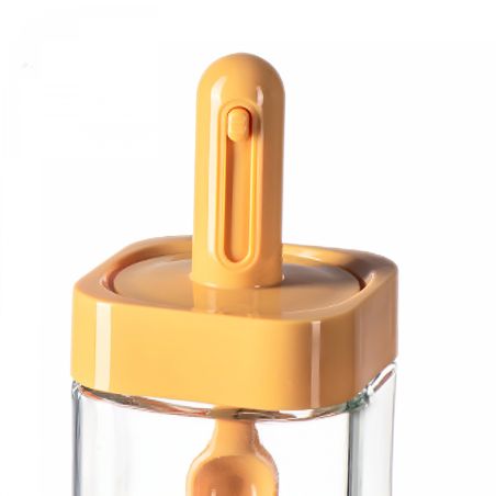 Recipient pentru Depozitarea Condimentelor, Flippy, Borcan din Sticla, Capac si Lingura Incorporate, Uz Casnic, 300 ml, 7.1x7.1x