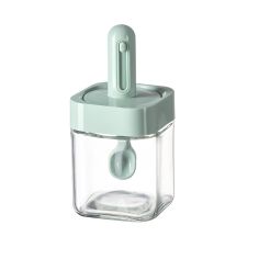Recipient pentru Depozitarea Condimentelor, Flippy, Borcan din Sticla, Capac si Lingura Incorporate, Uz Casnic, 300 ml, 7.1x7.1x