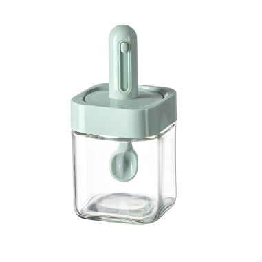 Recipient pentru Depozitarea Condimentelor, Flippy, Borcan din Sticla, Capac si Lingura Incorporate, Uz Casnic, 300 ml, 7.1x7.1x