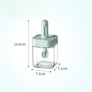 Recipient pentru Depozitarea Condimentelor, Flippy, Borcan din Sticla, Capac si Lingura Incorporate, Uz Casnic, 300 ml, 7.1x7.1x