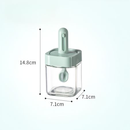 Recipient pentru Depozitarea Condimentelor, Flippy, Borcan din Sticla, Capac si Lingura Incorporate, Uz Casnic, 300 ml, 7.1x7.1x