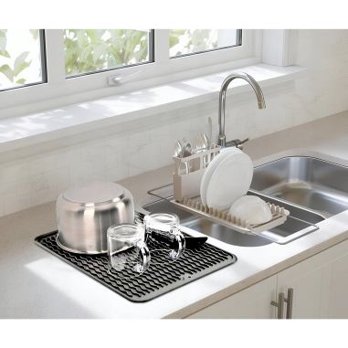 Covoras din Silicon pentru Scurgere Vase, Flippy, Uz Casnic, Rezistent la Temperaturi Ridicate, Izolator, 43x32.5 cm, Negru