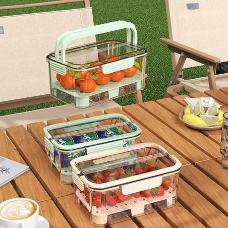 Cutie pentru Depozitare Alimente, Flippy, de Uz Casnic, 2 Compartimente, Zona pentru Gheata, Mentinere Fresh, cu Maner, Material