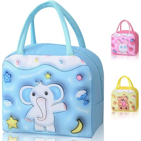 Geantă Frigorifică, Flippy, cu Desene Animate 3D, Portabilă pentru Copii, de Prânz, din Pânză Oxford, 23x13x19 cm, Model Elefant