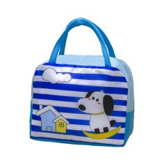 Geanta Termoizolanta pentru Copii, Flippy, 23x13x19 cm, Model Imprimeu Catel, din Folie de Aluminiu si Panza Oxford, Albastru/Al