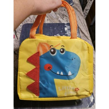 Geanta Termoizolanta pentru Copii, Flippy, 23x13x19 cm, Model Imprimeu Dinozaur, din Folie de Aluminiu si Panza Oxford, Albastru