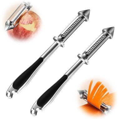 Peeler 2in1 pentru Legume si Fructe, Flippy, Multifunctional, cu 2 Lame de Curatati si Feliat, Varf Ascutit pentru Gaurit, 18 cm